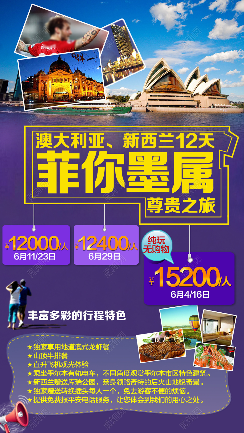 紫色澳大利亚新西兰菲你墨属澳洲旅游宣传单