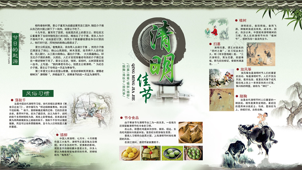 清明节清明佳节水墨风俗习惯展板设计