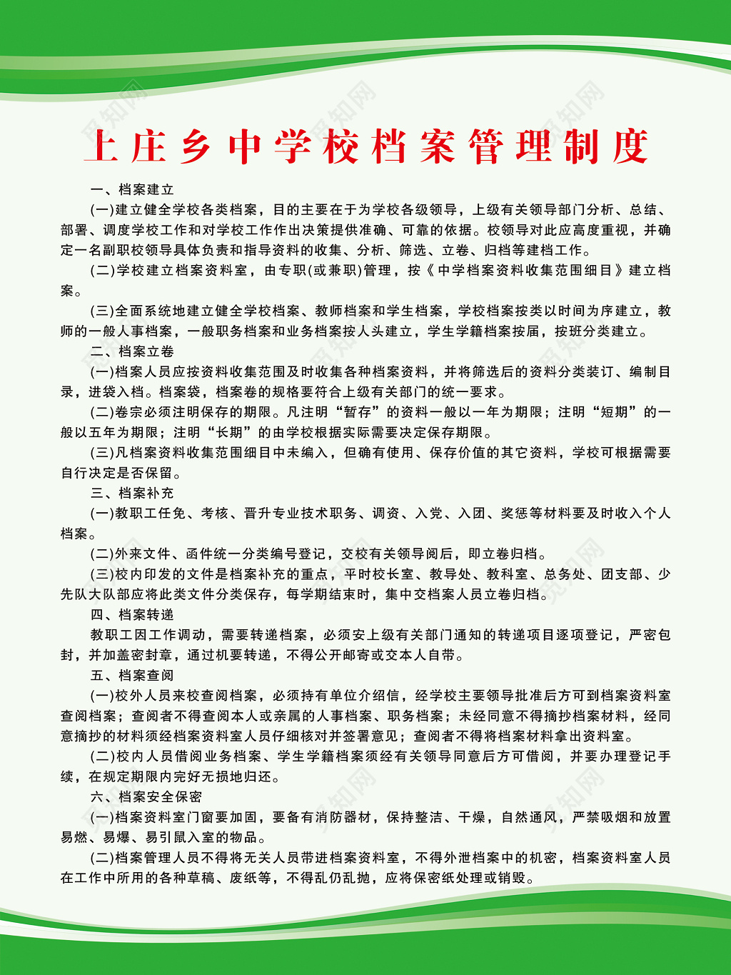 中学校档案管理学校制度牌