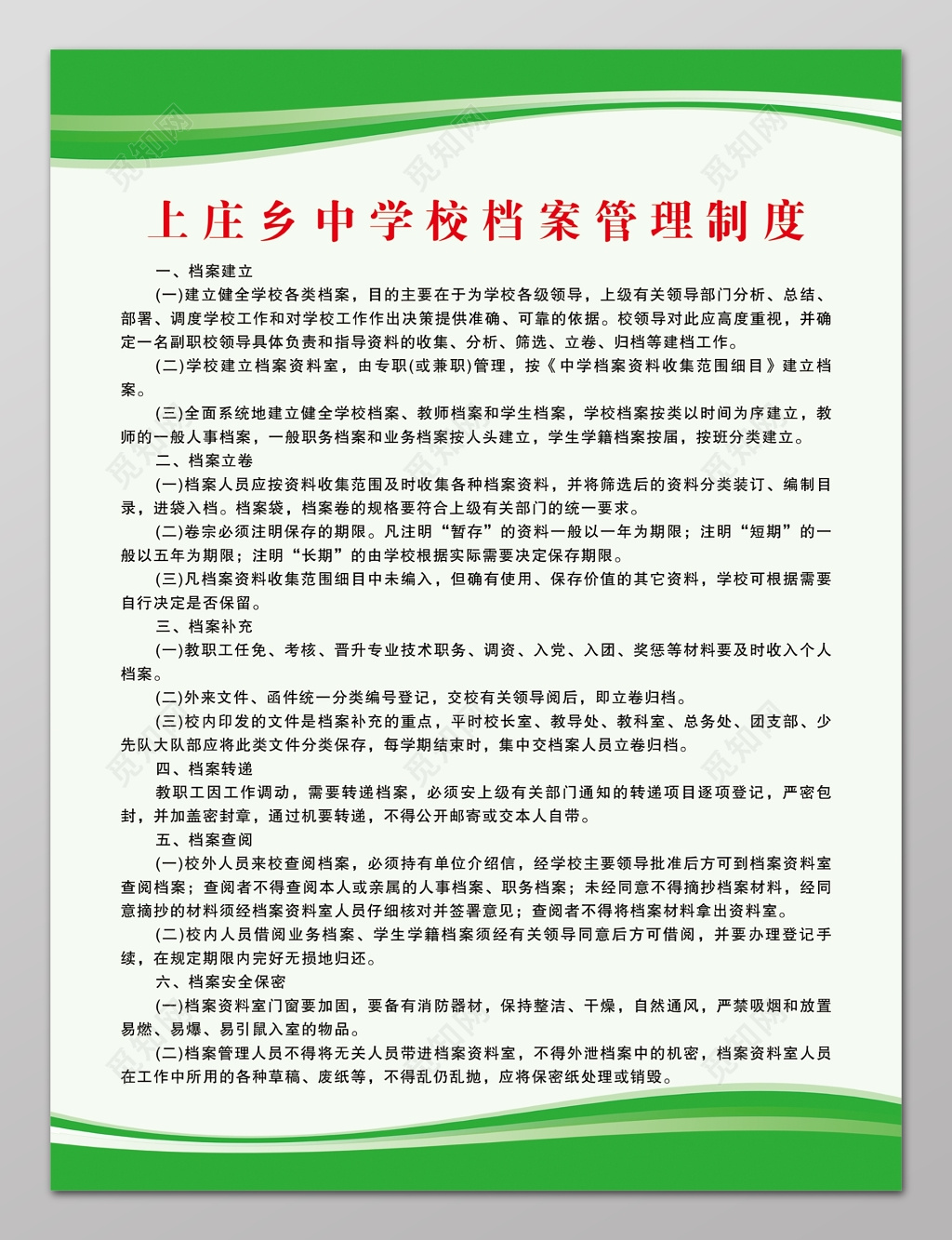 中学校档案管理学校制度牌