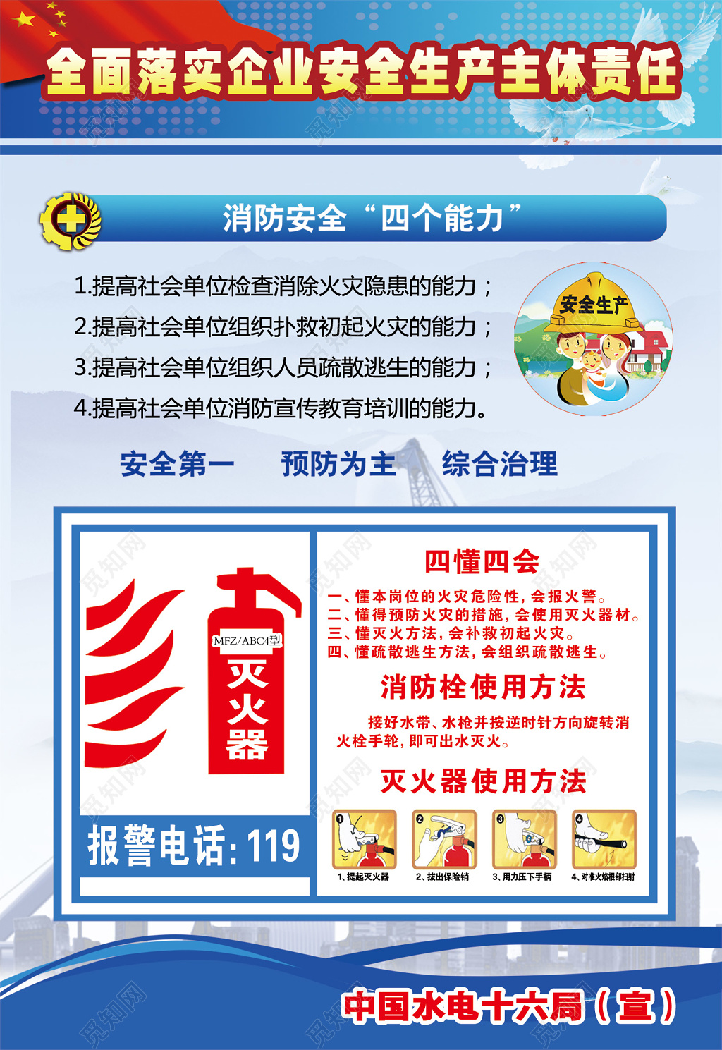 消防安全四个能力安全生产海报