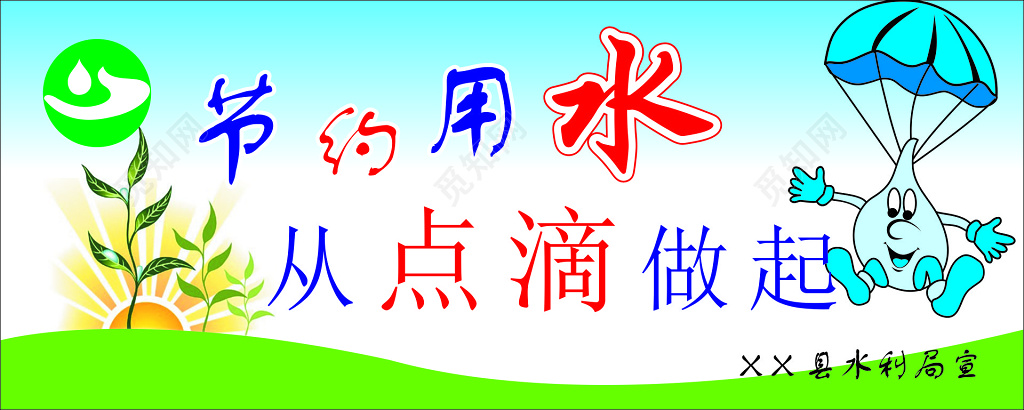 节约用水从点滴做起卡通蓝色标语提示牌