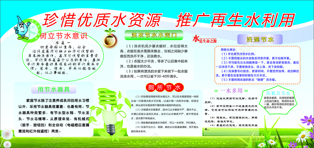 节约用水节水意识小窍门厕所洗澡节水宣传栏