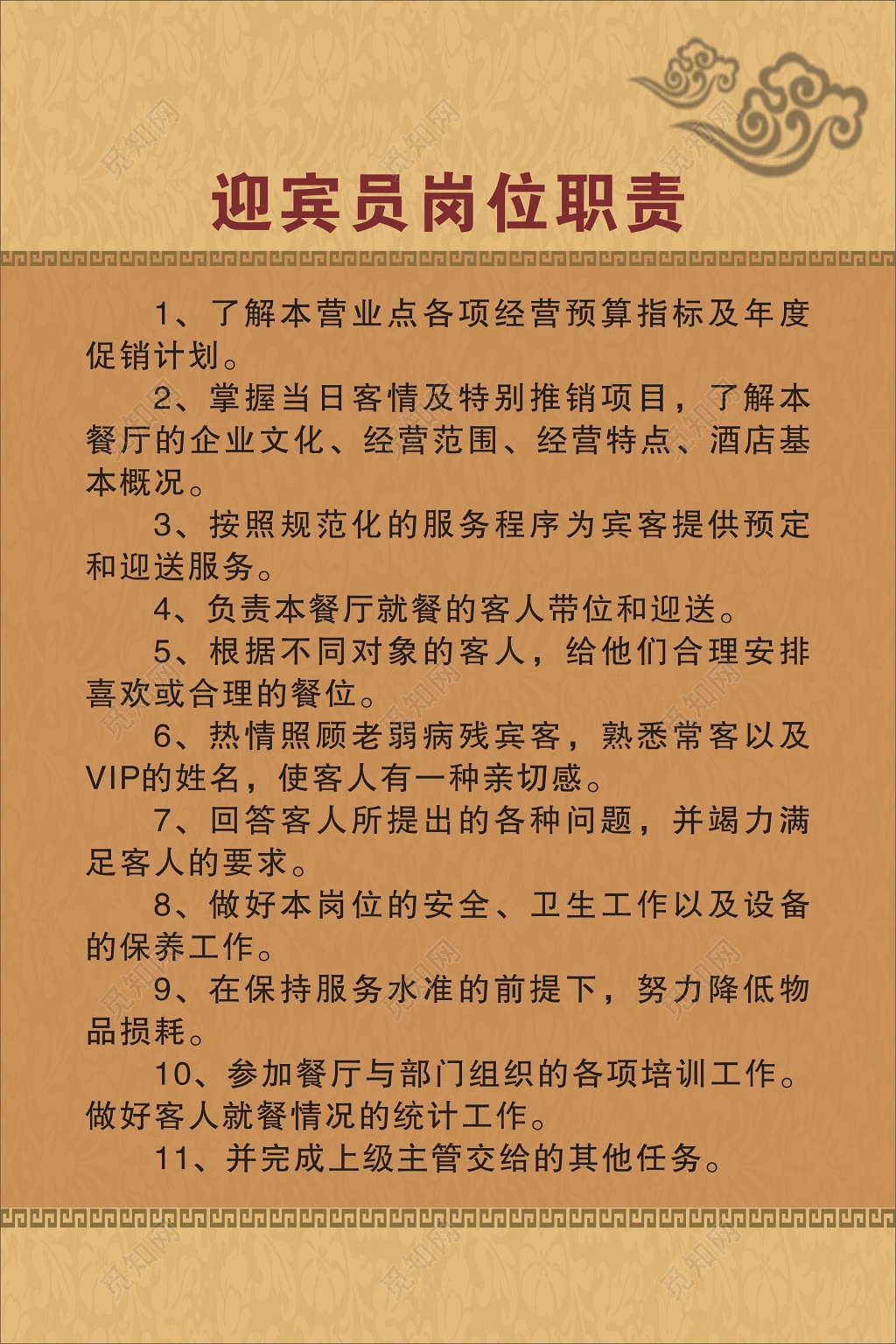 古典中国风餐厅酒店岗位职责管理制度海报