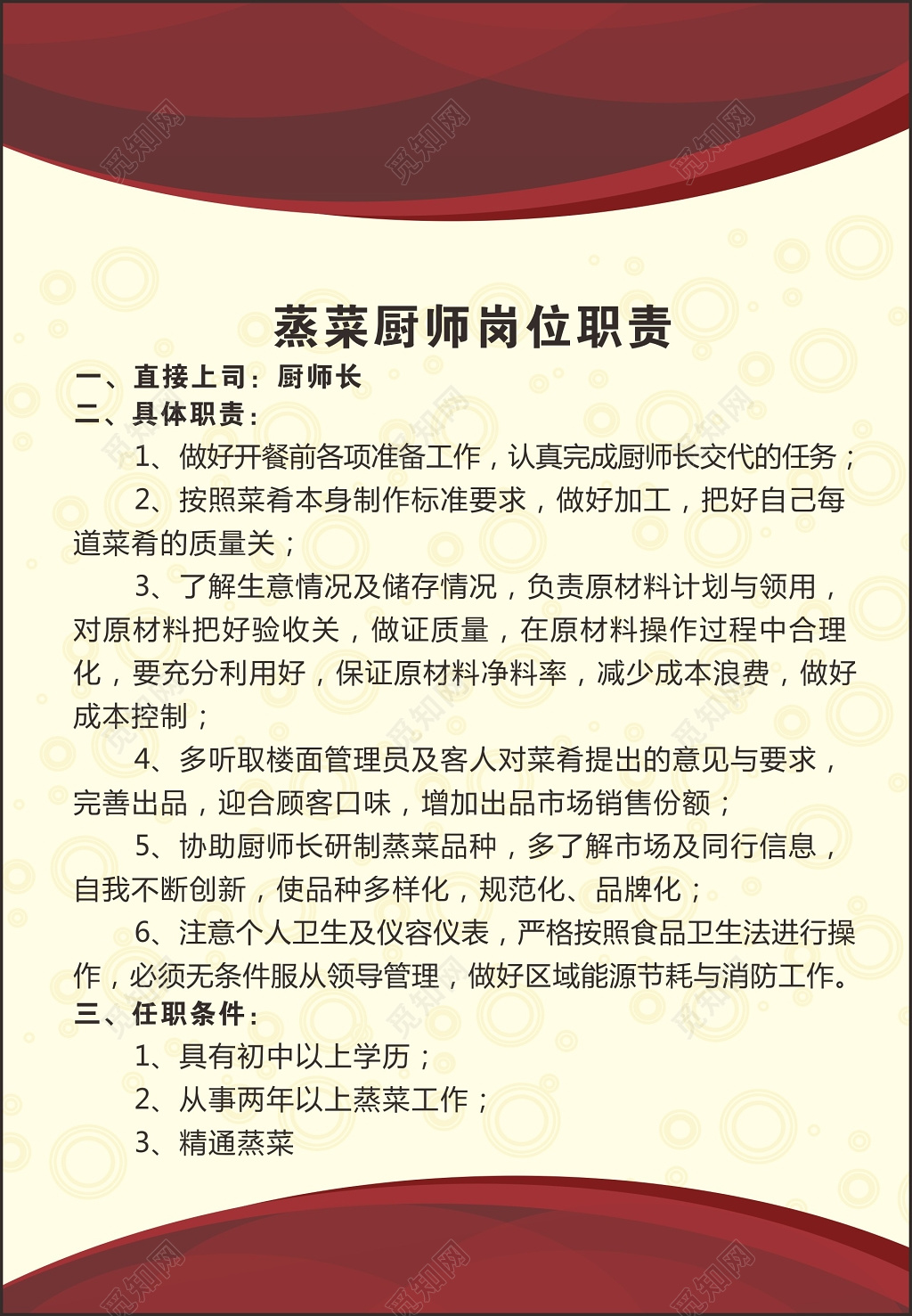 餐厅酒楼厨师岗位职责管理制度海报