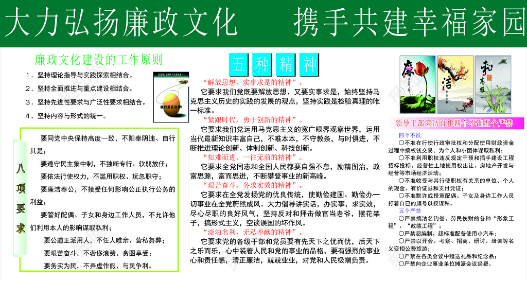 廉政文化墙党课党建文化建设工作原则廉洁奉公文化墙