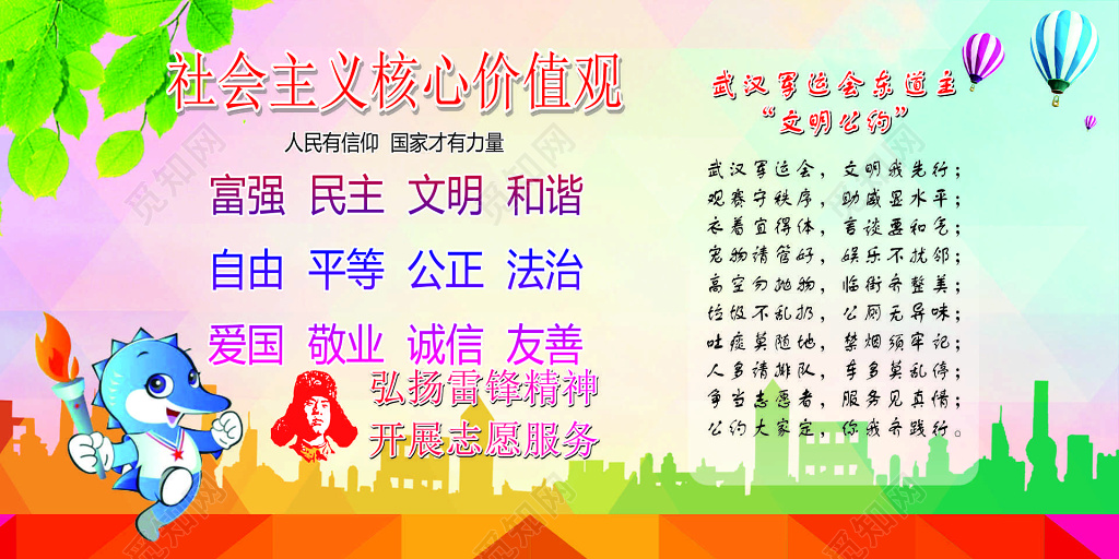 军运会文明公约世界军人运动会东道主文明守秩序宣传栏