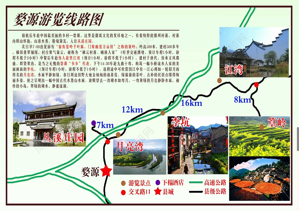 旅游游览景点婺源游览线路图模板
