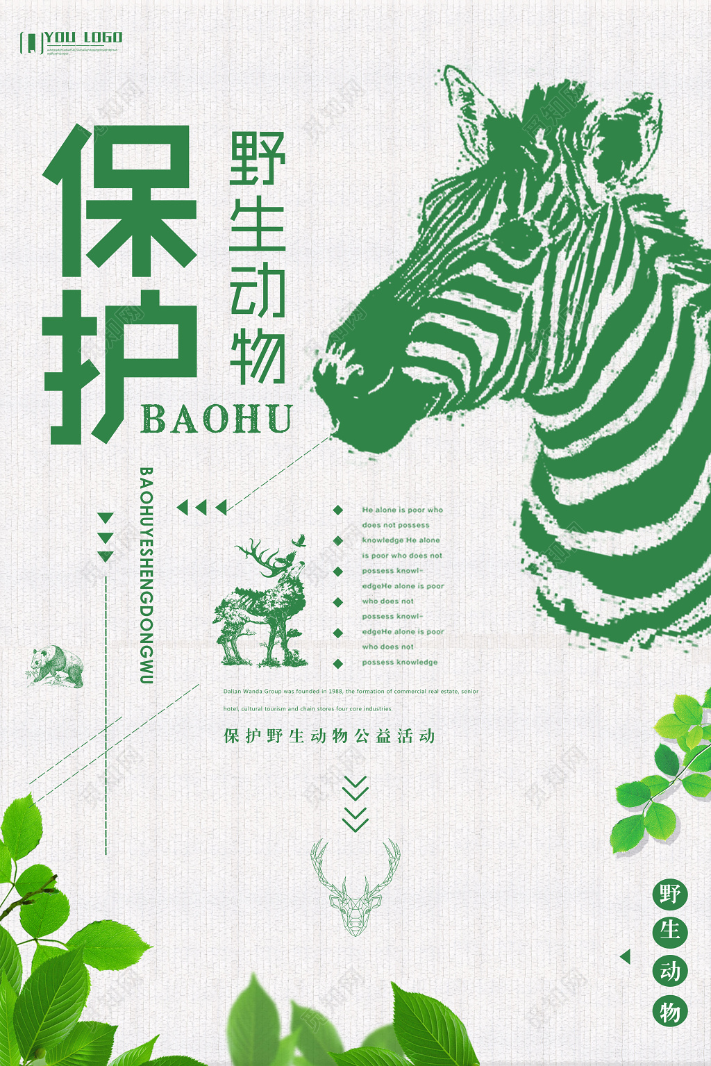 保护野生动物公益活动物园绿色简约海报
