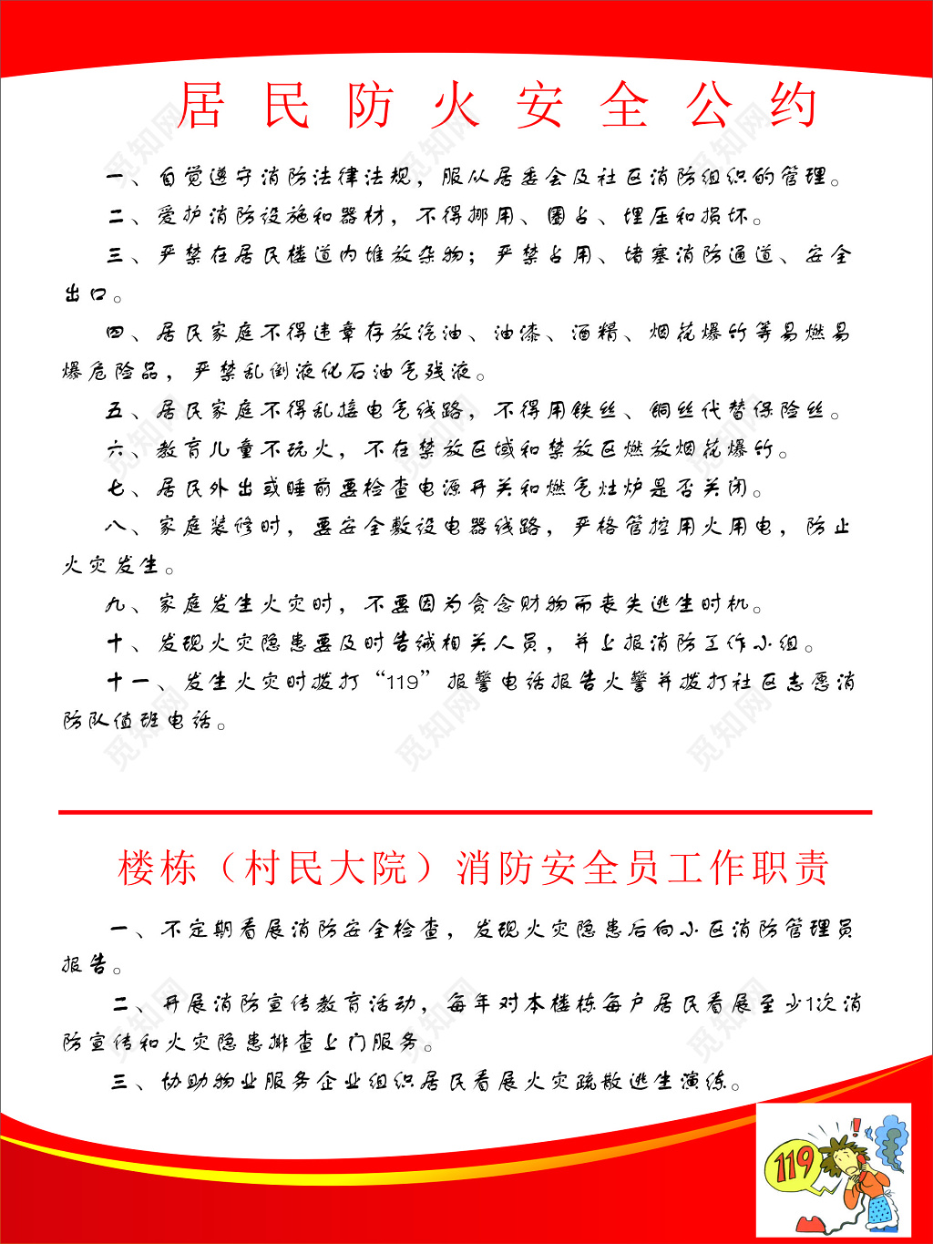 社区居民防火安全条约消防安全员工作岗位职责制度牌