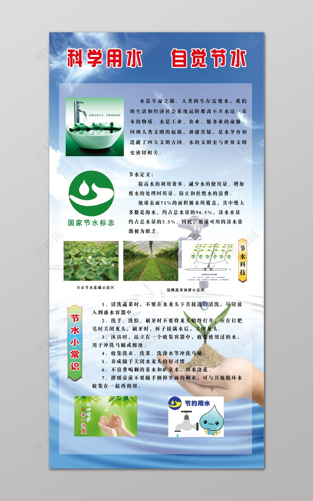 蓝色科学用水自觉节水节约用水常识宣传单