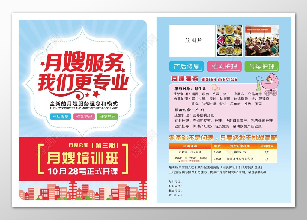 浅蓝色月嫂培训服务更专业宣传单