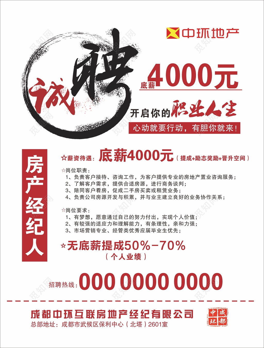 地产招聘海报中环地产招聘海报诚聘房产经纪人