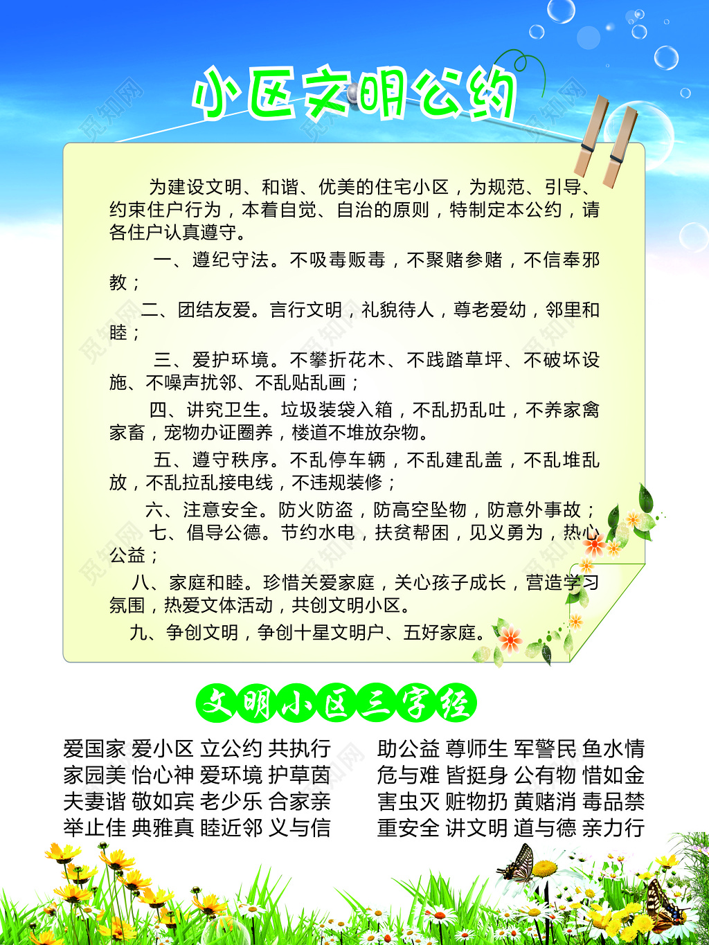 小区文明公约宣传海报