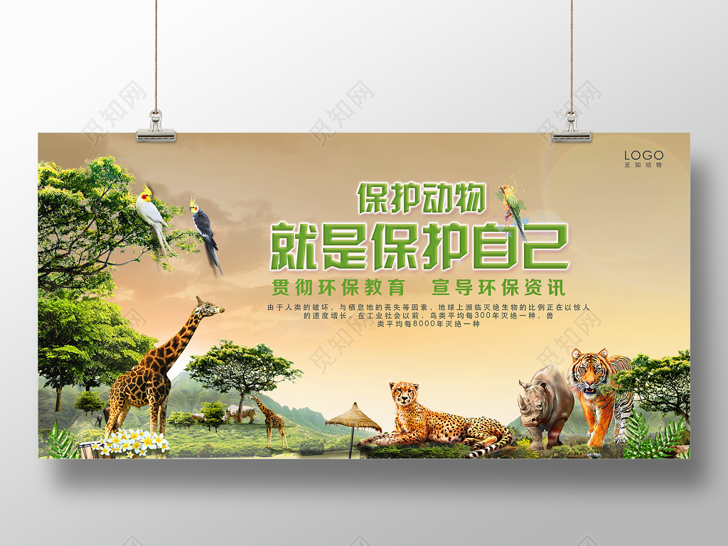 保护动物就是保护自己绿色森林动物世界动物园展板
