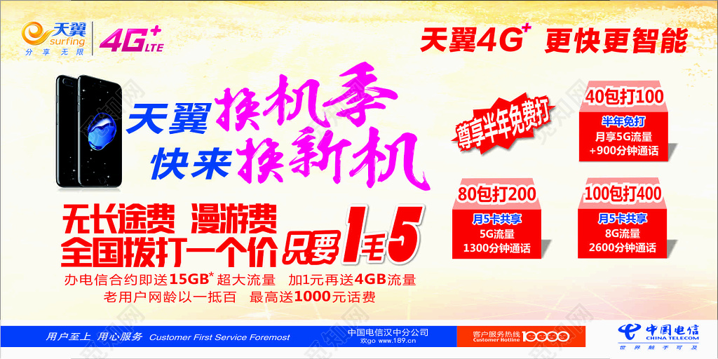 电信红色简约宣传海报