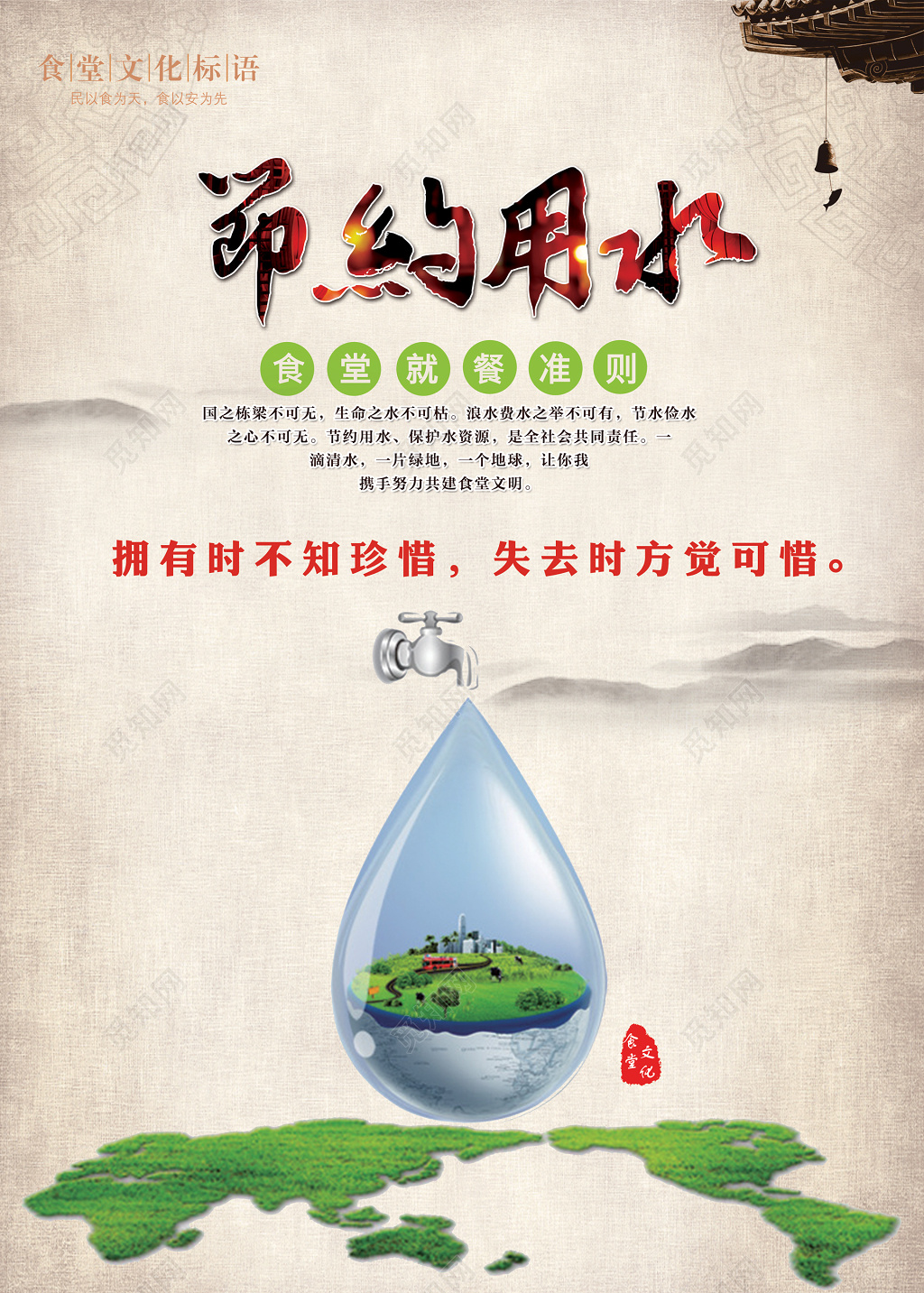 节约用水食堂就餐准则珍惜文化标语海报