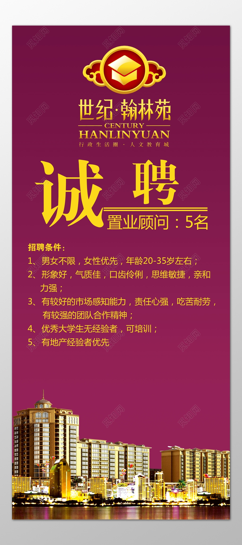 地产招聘房地产招聘男女不限责任心强吃苦耐劳海报模板