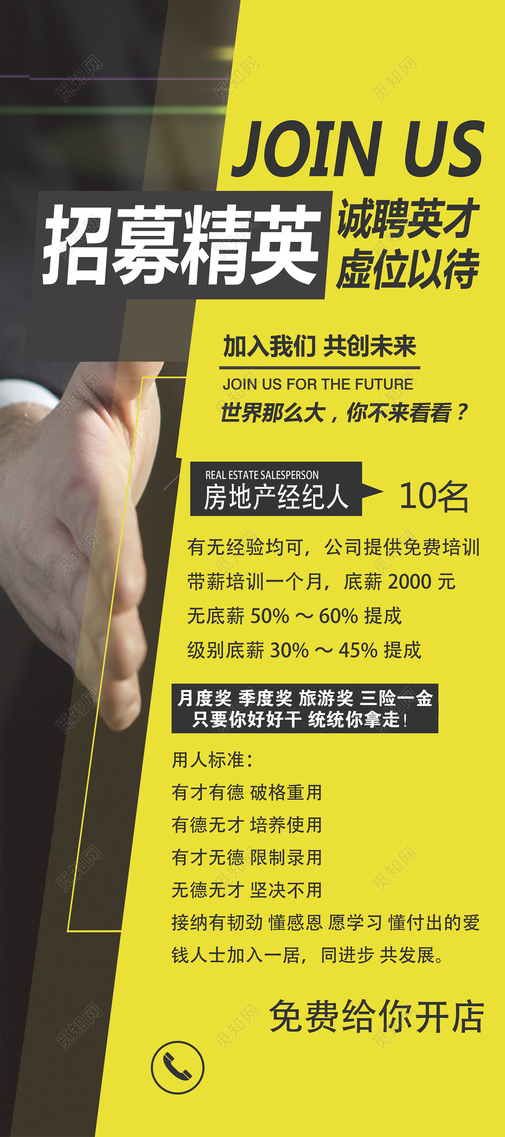 房地产招聘地产招聘房地产经纪人月度奖有才有德海报模板