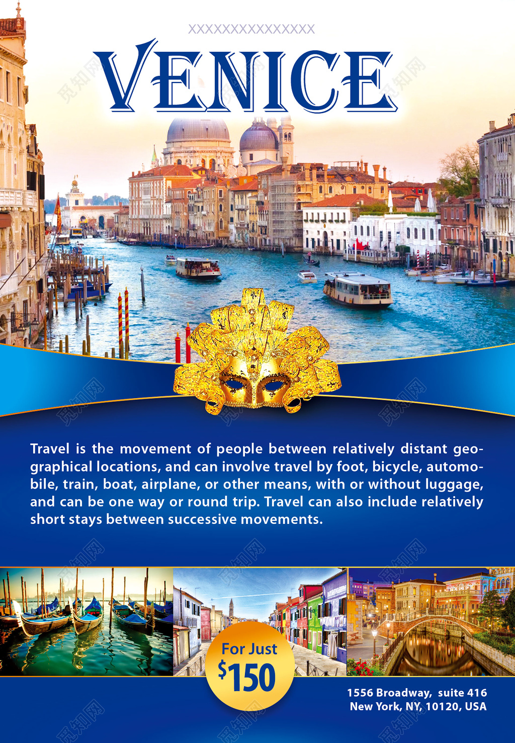威尼斯旅游国外游境外游风景优美水镇蓝色海报模板