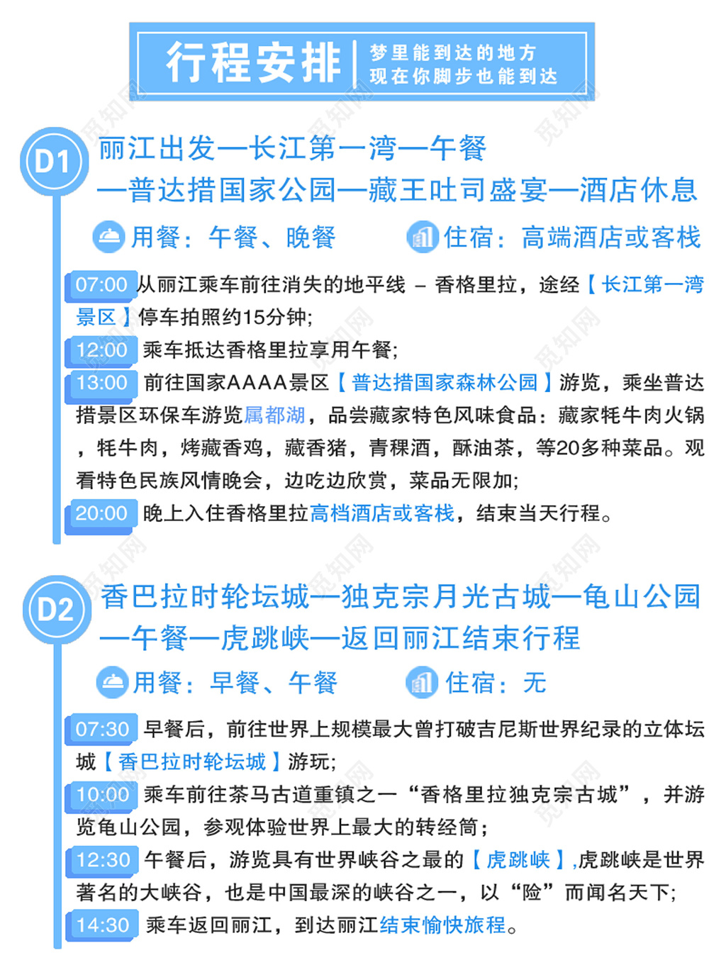 香格里拉旅游蓝色简约行程安排海报