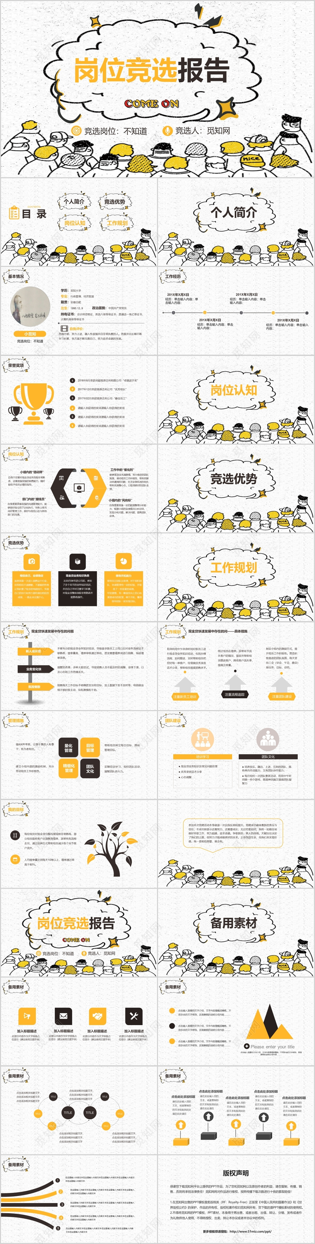 卡通简约通用岗位竞聘竞选报告PPT模板