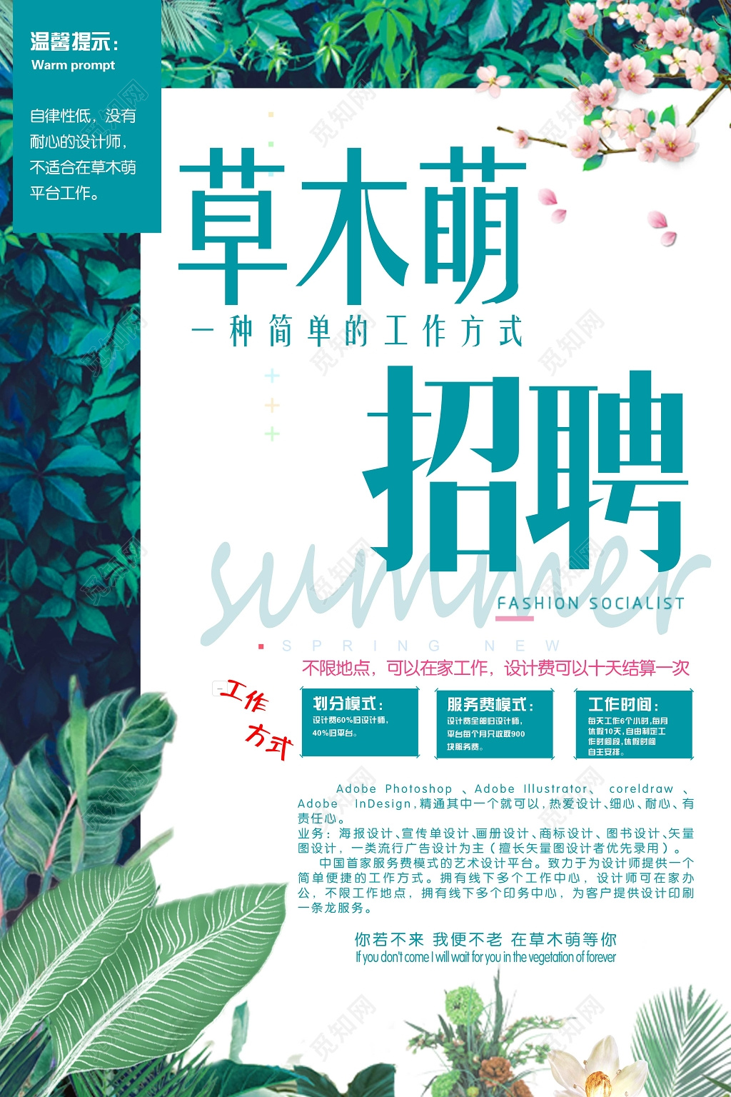 绿色清新花店招聘海报