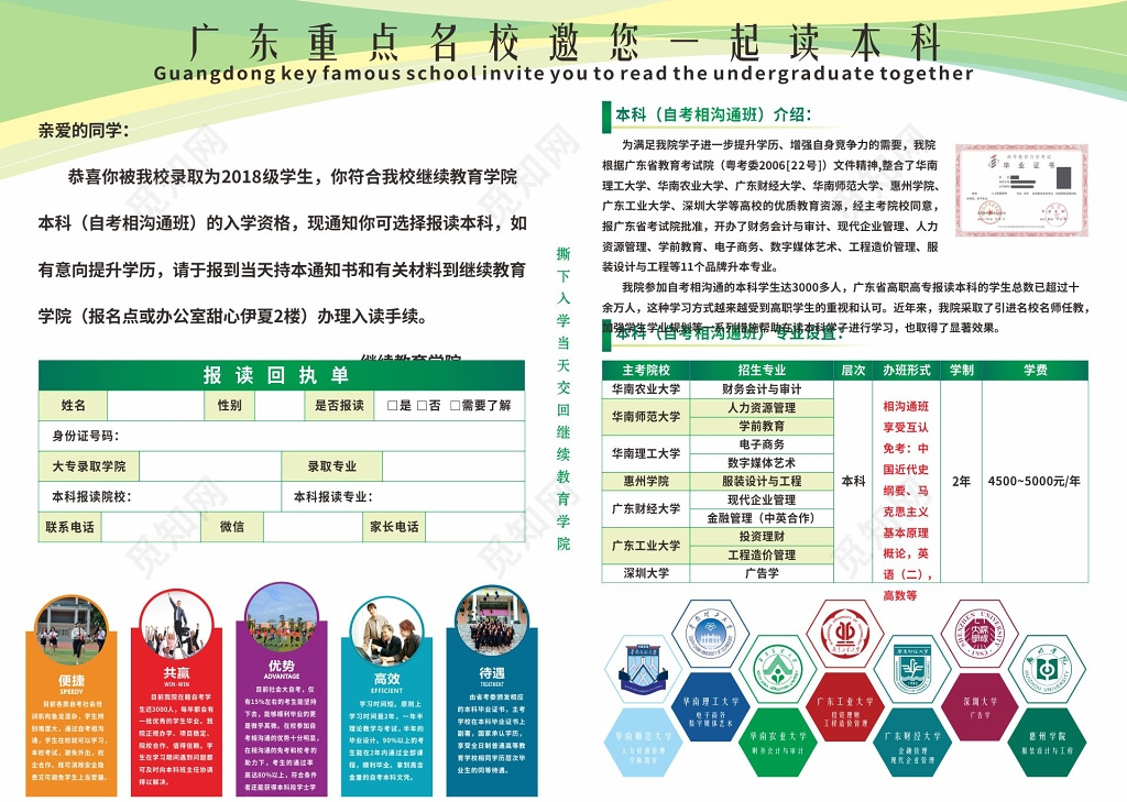 小清新绿色一起读本科成人高考宣传海报