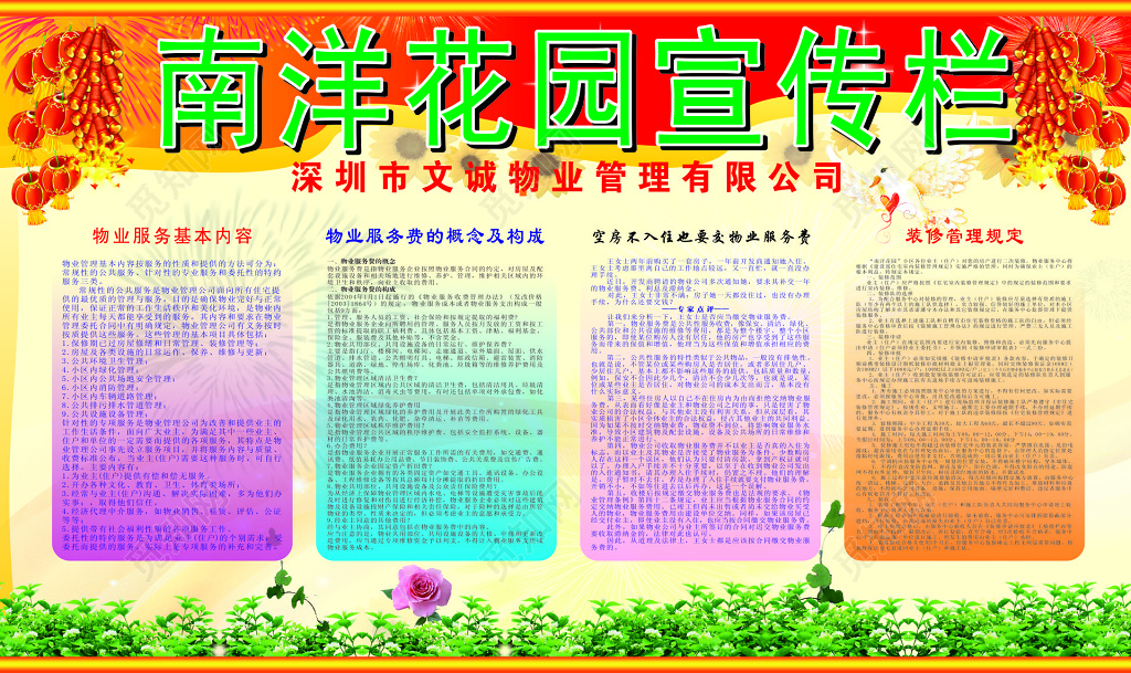 社区宣传栏物业管理服务内容装修管理规定宣传栏