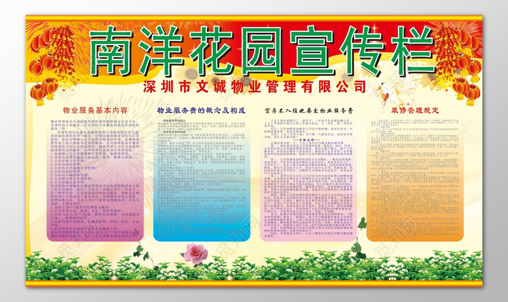 社区宣传栏物业管理服务内容装修管理规定宣传栏