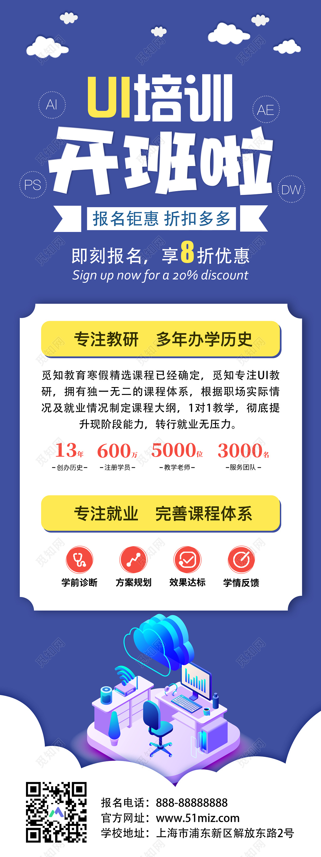 UI培训班开课啦培训机构简介扁平化宣传海报展架
