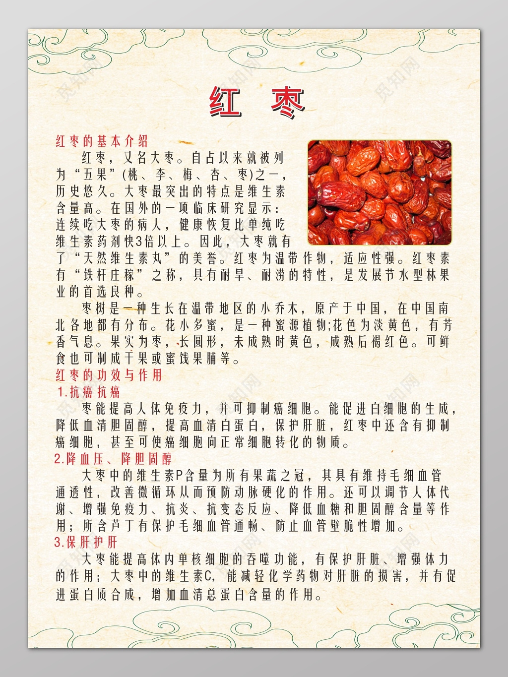 浅色背景红枣功效宣传海报