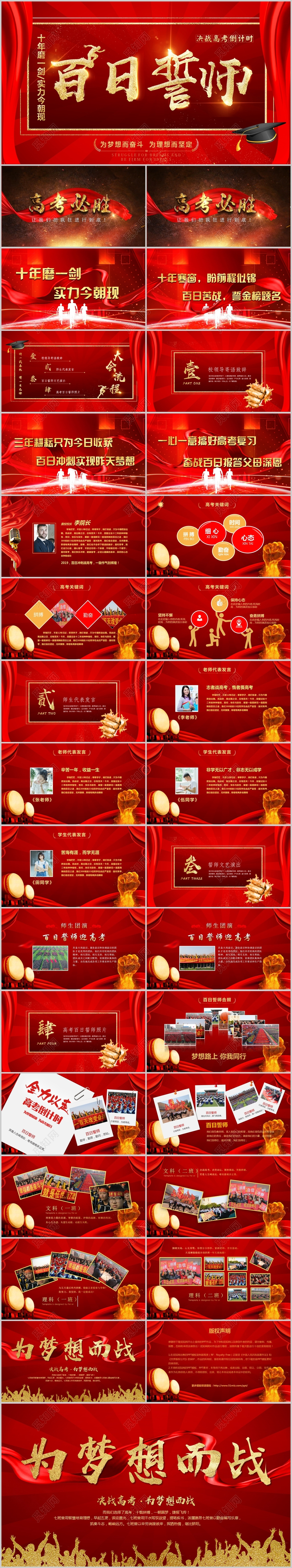 红色激励拼搏校园高考百日誓师大会高考冲刺ppt模板