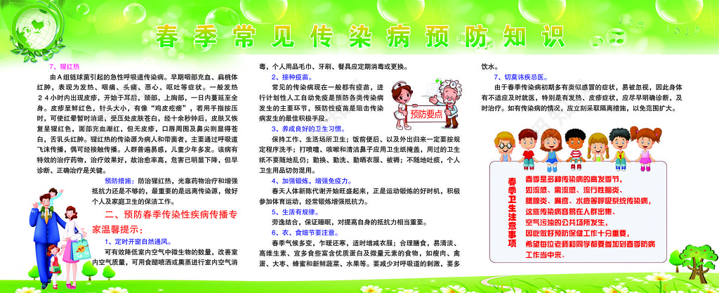 春季常见传染病预防知识卫生注意事项传播途径宣传栏