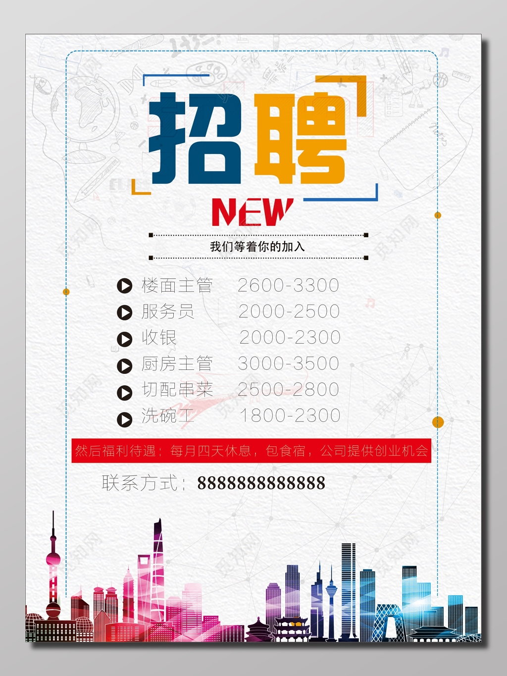 白色简约城市背景招聘宣传海报