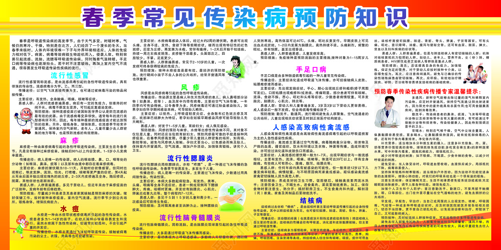 春季传染病常见预防知识禽流感手足口病结核病宣传栏