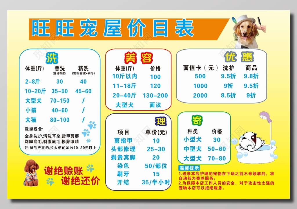 宠物价目表