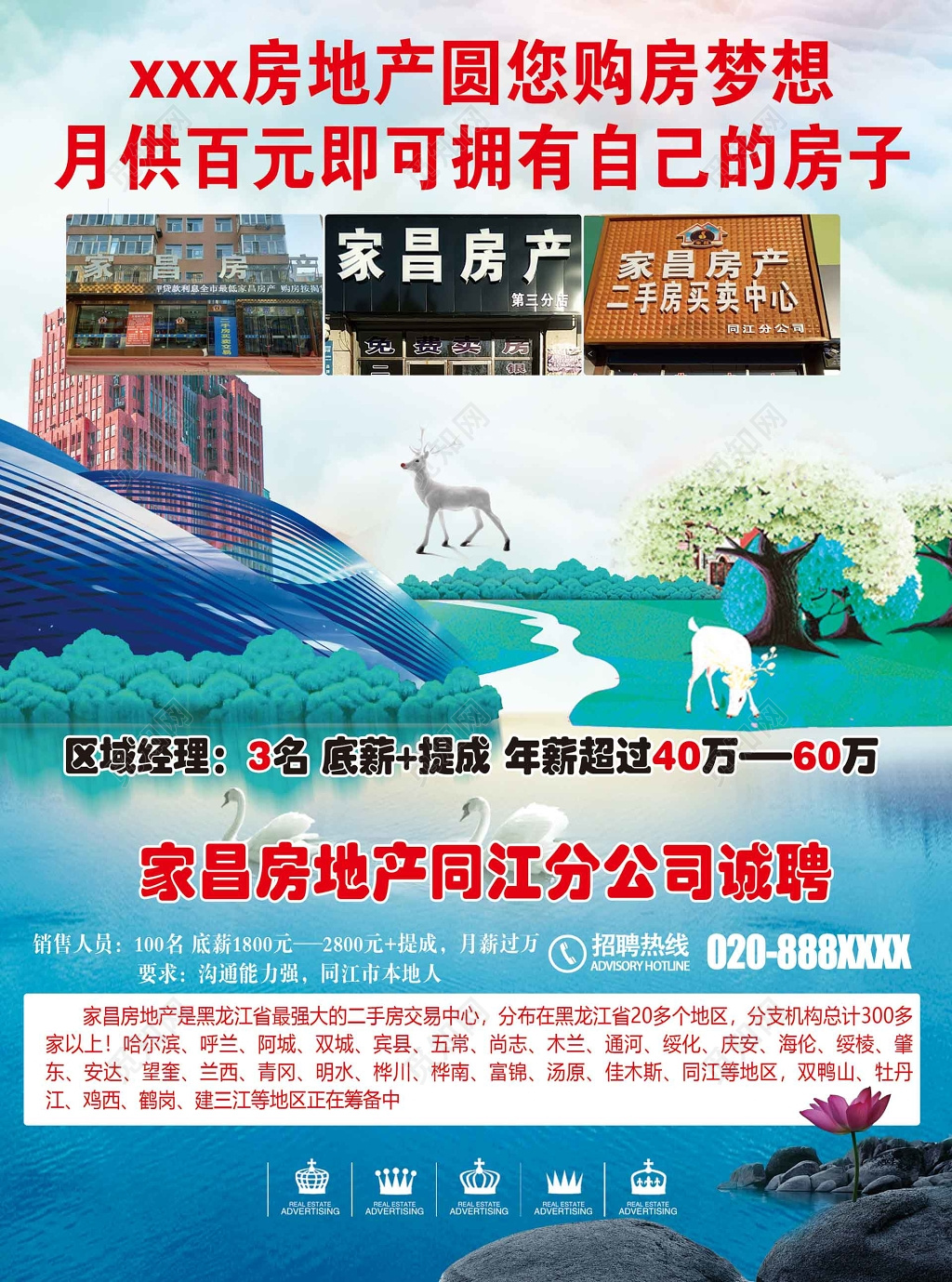 房地产蓝色卡通中介二手房促销海报