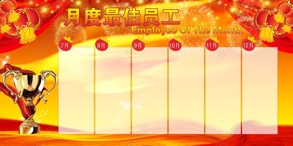月度最佳员工红色喜庆员工展板