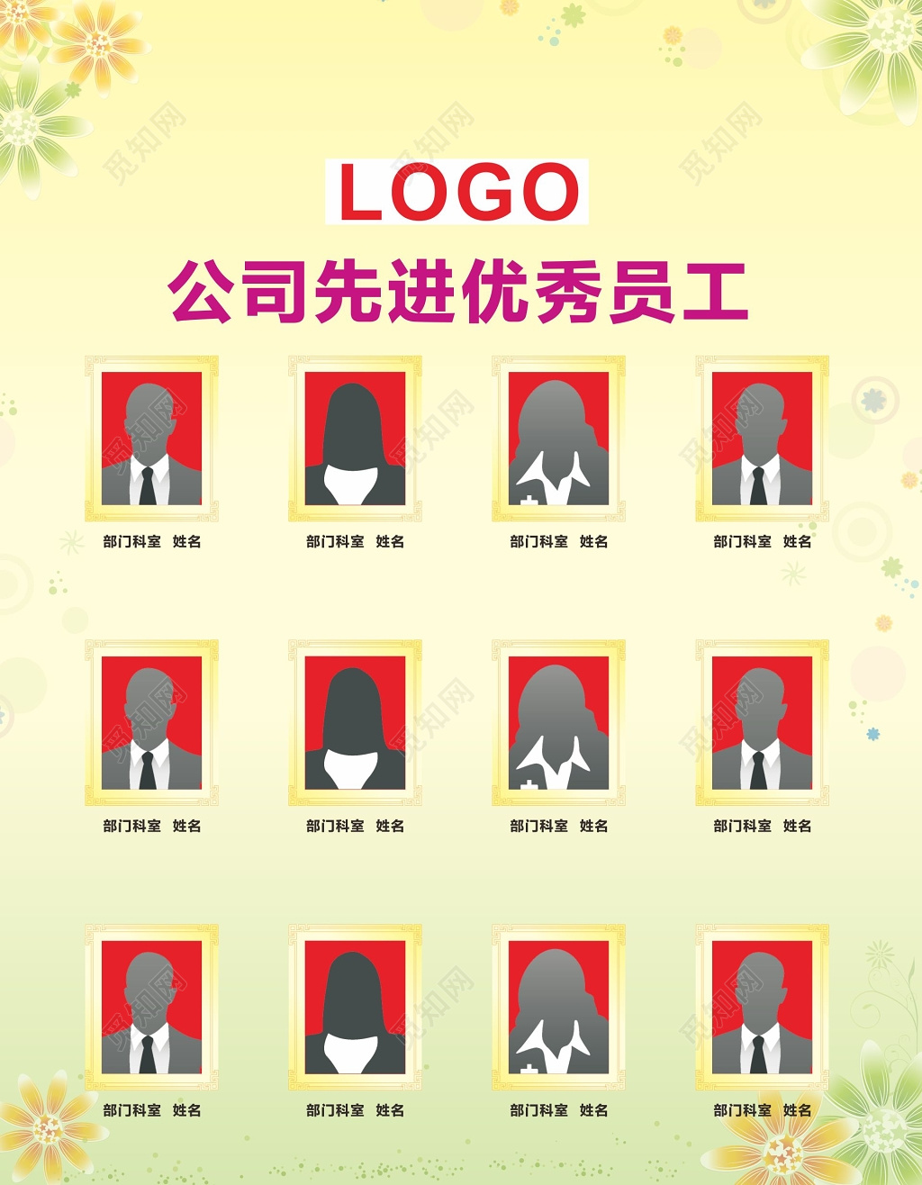 浅黄色公司先进优秀员工展板