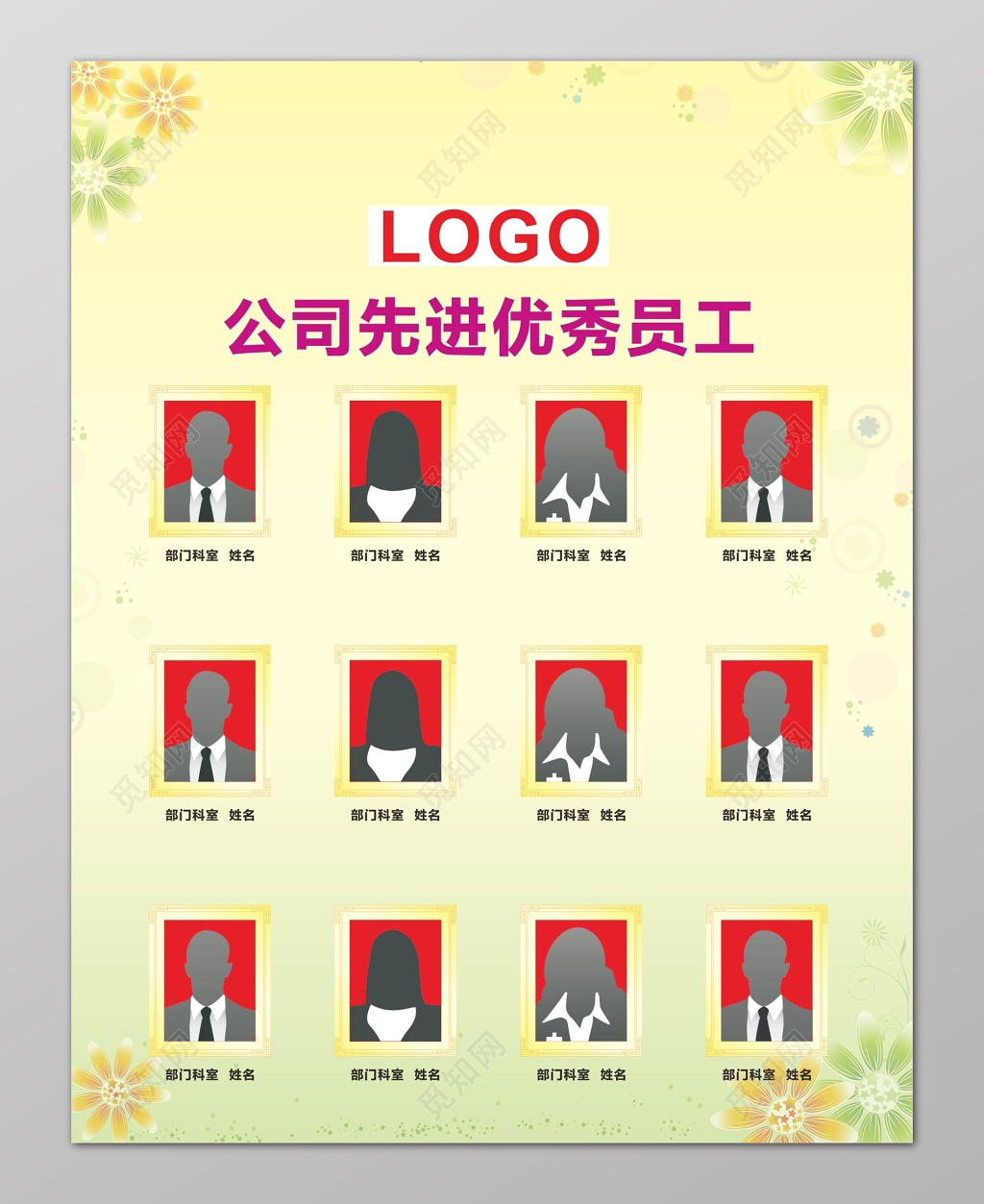 浅黄色公司先进优秀员工展板