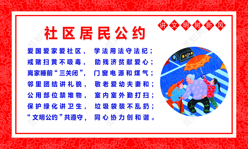 社区居民公约讲文明新风展板设计