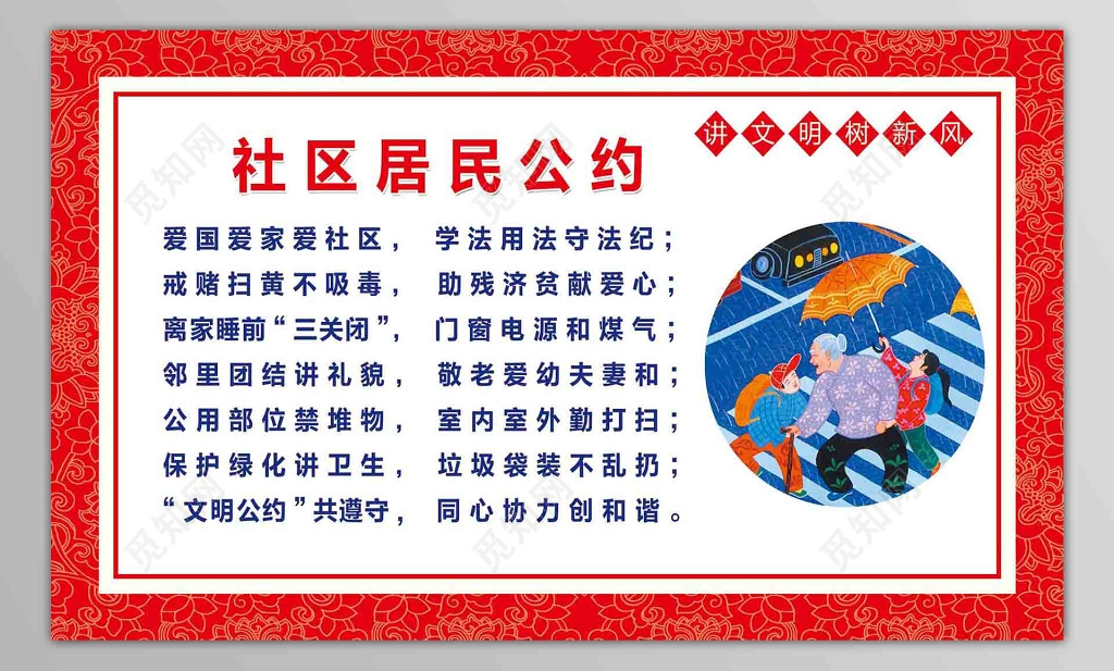 社区居民公约讲文明新风展板设计