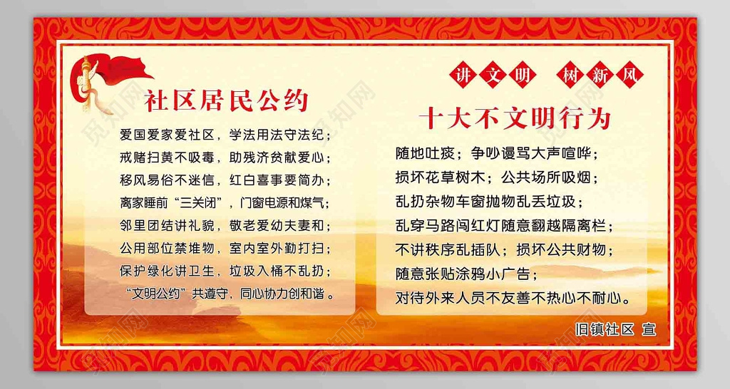 社区居民公约十大不文明行为宣传展板设计