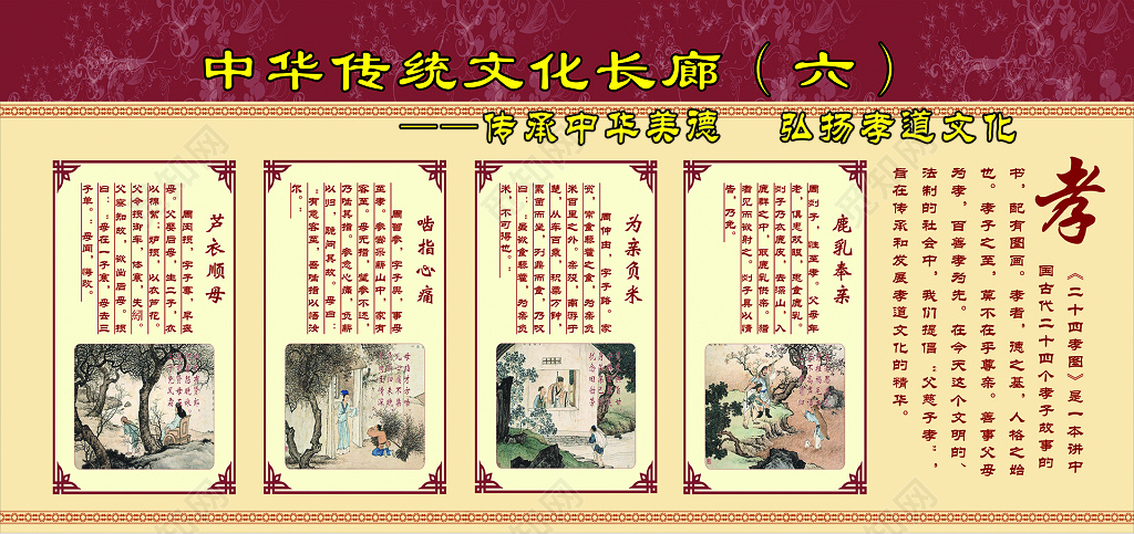 中华传统文化长廊孝文化孝道传统文化展板设计