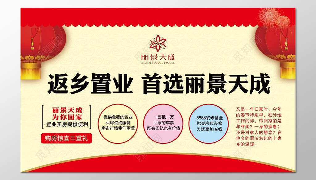 置业返乡房地产促销活动宣传展板设计