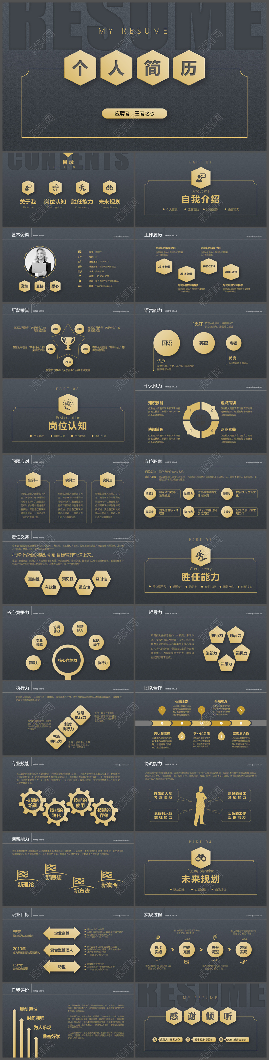 黑灰沉稳个人简历履历求职竞聘PPT