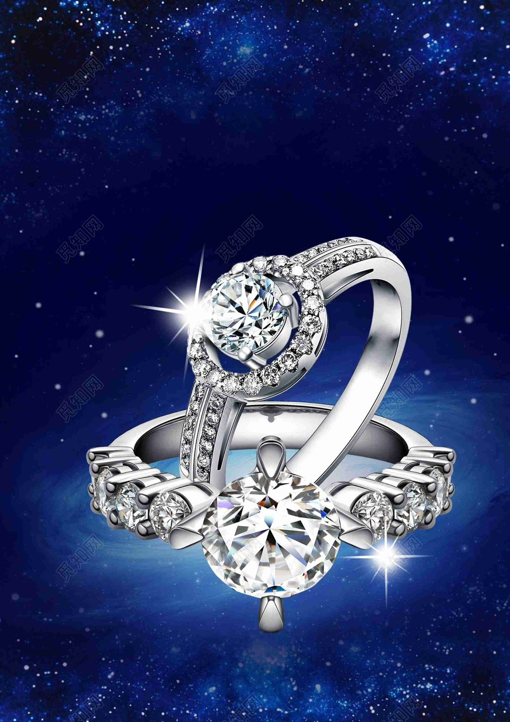 珠宝海报首饰钻戒钻石黄金铂金星空蓝色海报模板