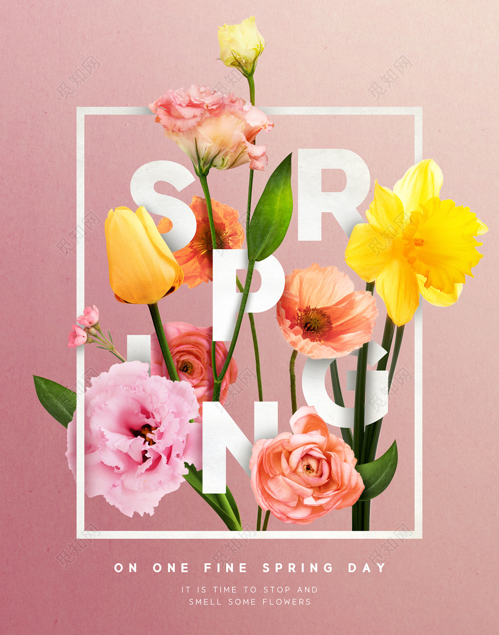 花店春天春季唯美鲜花特卖促销海报