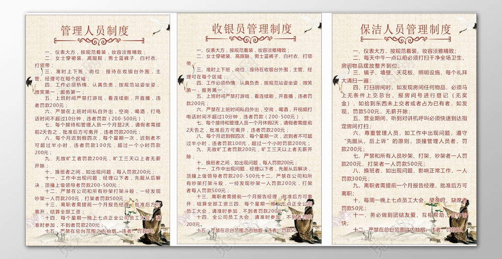 足浴海报管理人员收银保洁人员管理岗位职责制度牌